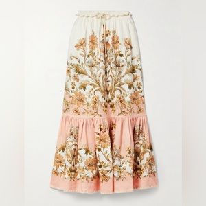 BNWT ZIMMERMANN Chintz belted tiered floral-print linen midi skirt
